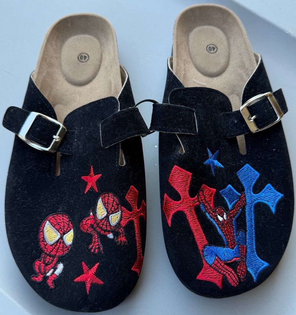 Custom Spider-Man embroidered black Slip on clog Potato Shoes size 40